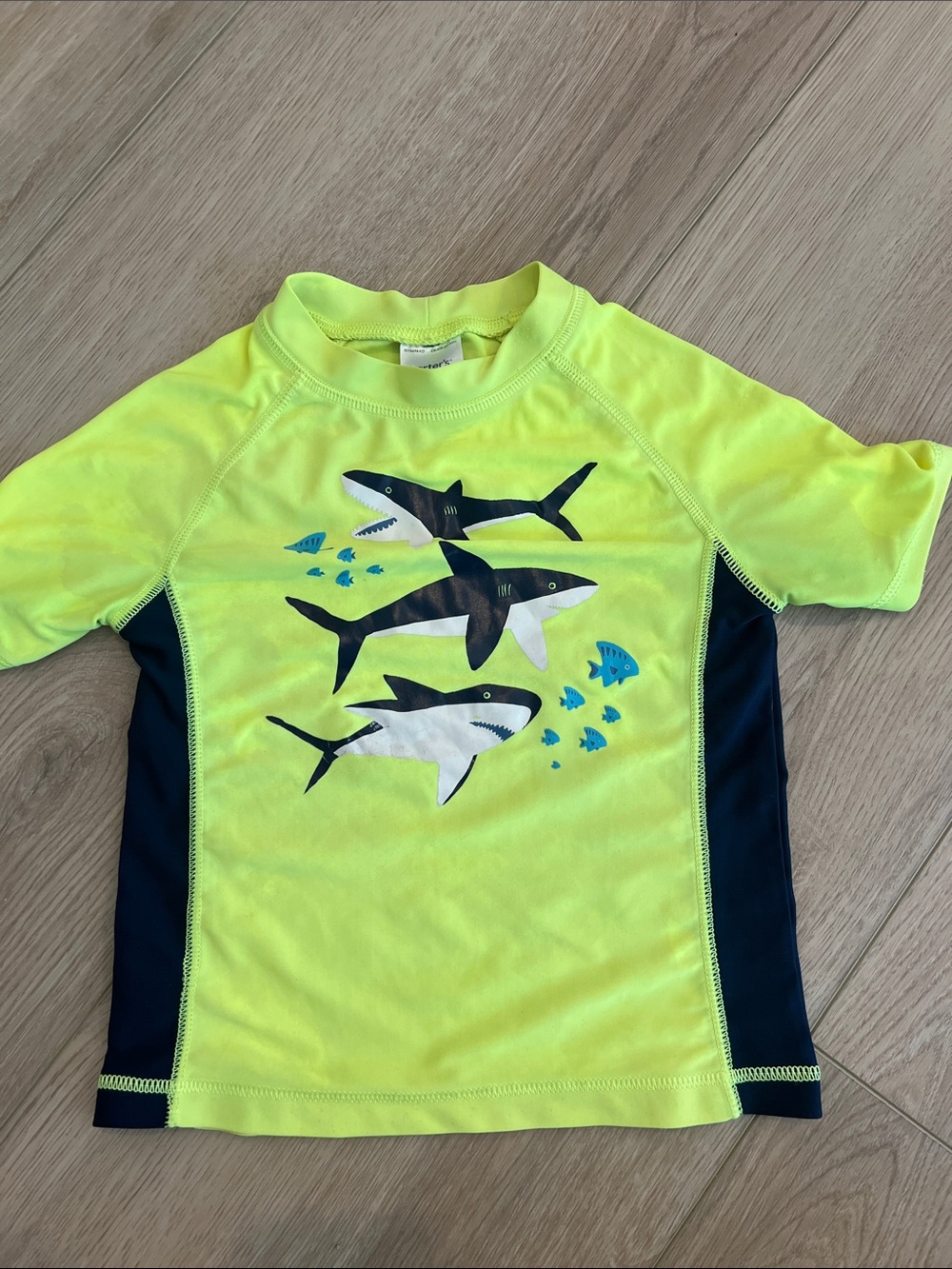 Carter's Neon Yellow & Navy Shark Rashguard Swim Shirt
